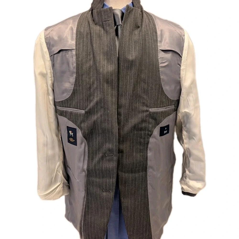 vtg Hart Schaffner Marx 44L 37x30 Suit Grey Pinstripe Union Made USA Import Wool